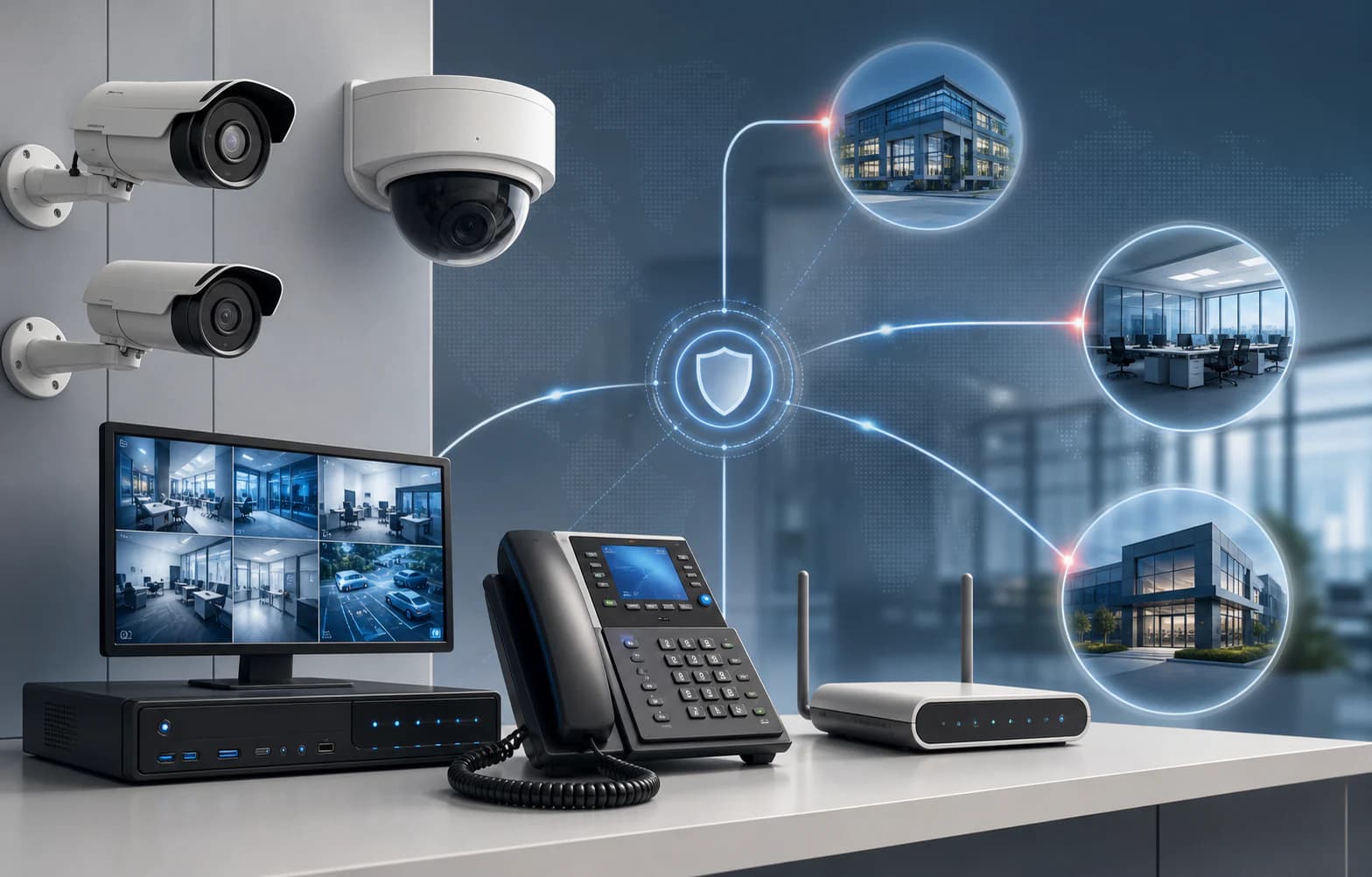 Caméras IP, téléphonie et connexion entre bureaux distants
