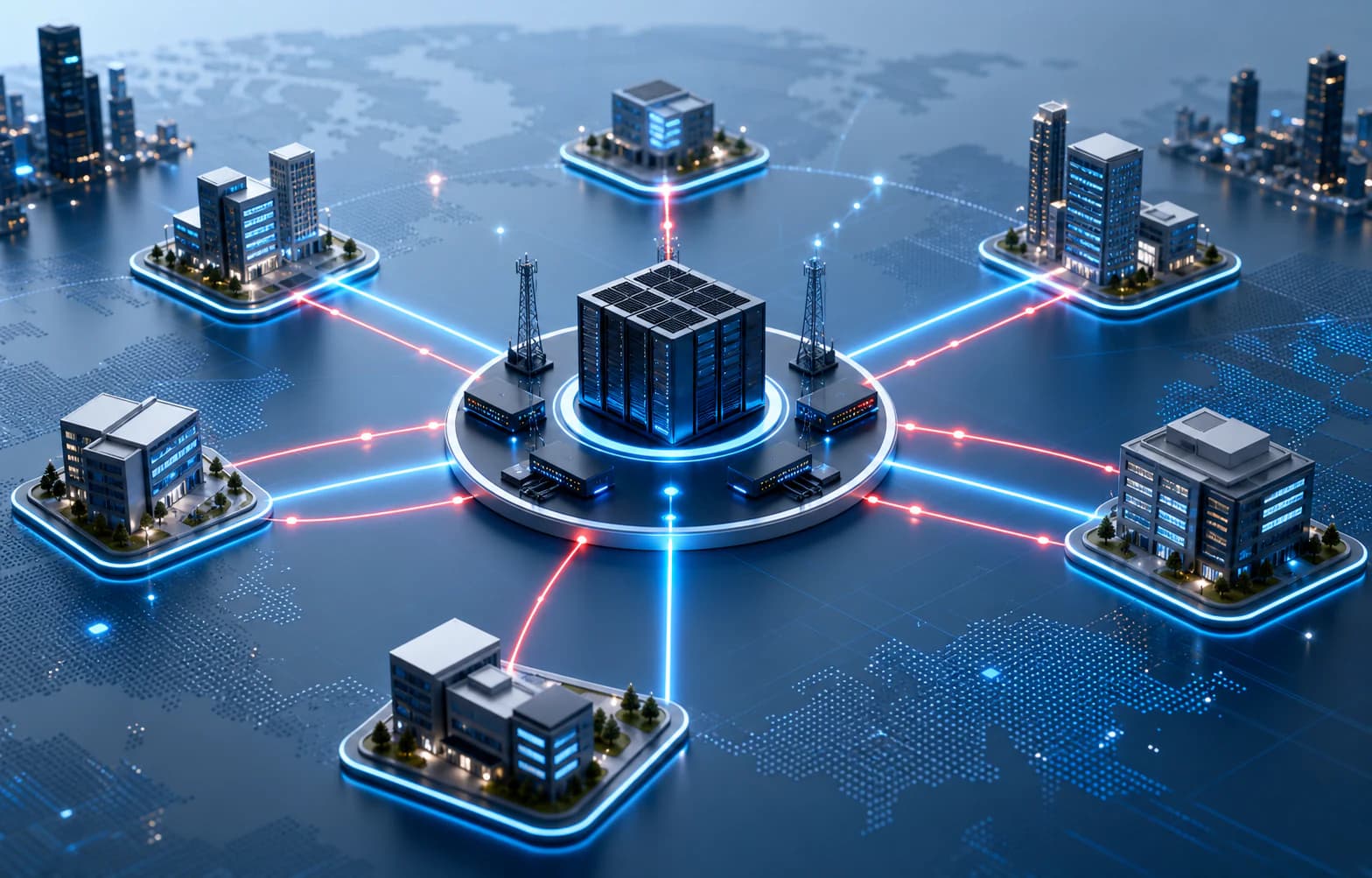 Hub réseau sécurisé reliant plusieurs sites et bureaux distants
